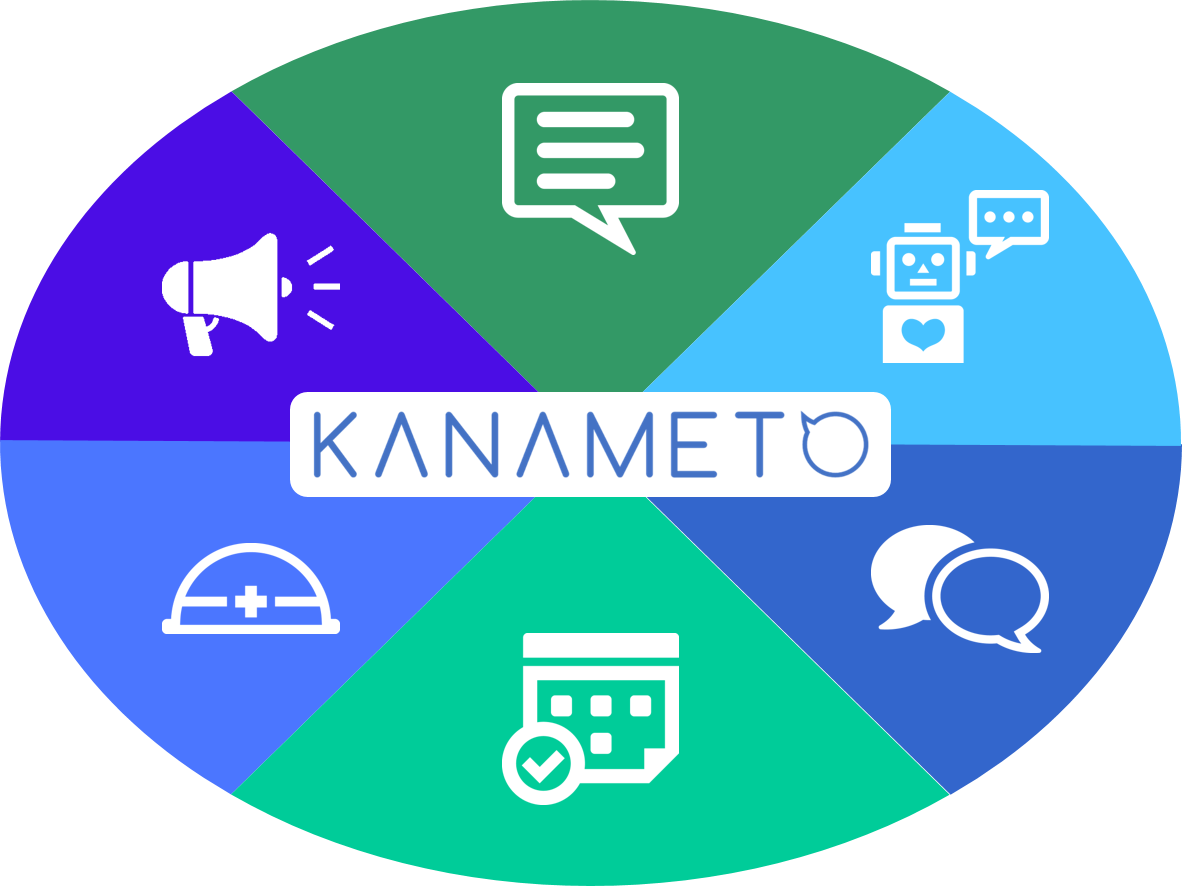 きずなメール連携では、KANAMETOの全ての機能をご利用いただけます（セグメント配信やチャットボット、通報ソリューション、防災メール連携など）